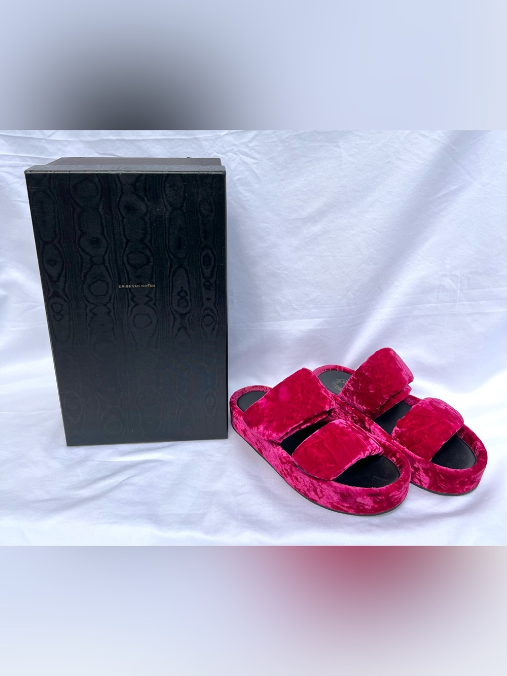 Dries Van Noten Women’s Velvet Fuschia Pink Puffy Slides Sandals Size 37 1/2